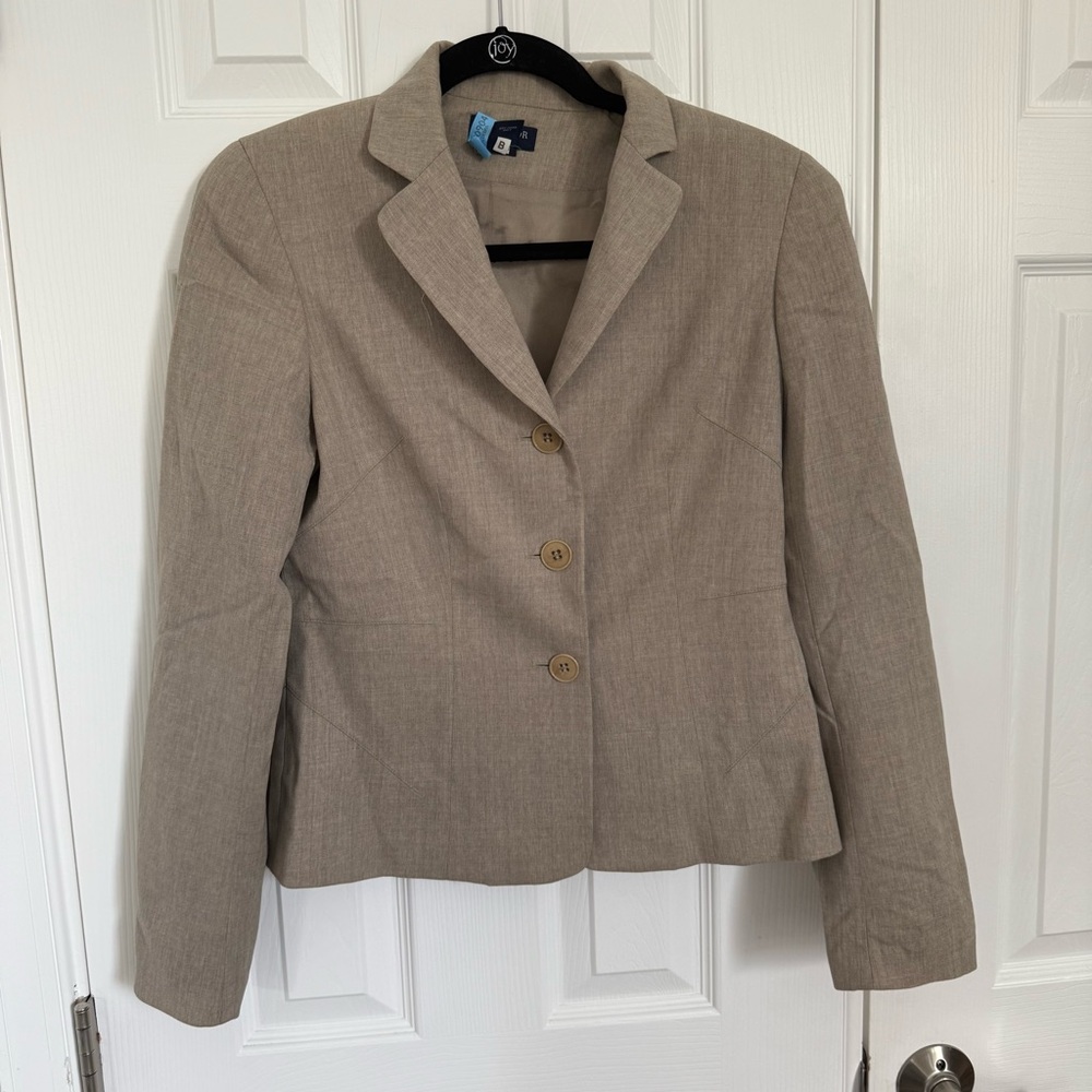 Ann Taylor Stretch Grayish Beige Wool 3-Button Career Blazer Women's 2 EUC